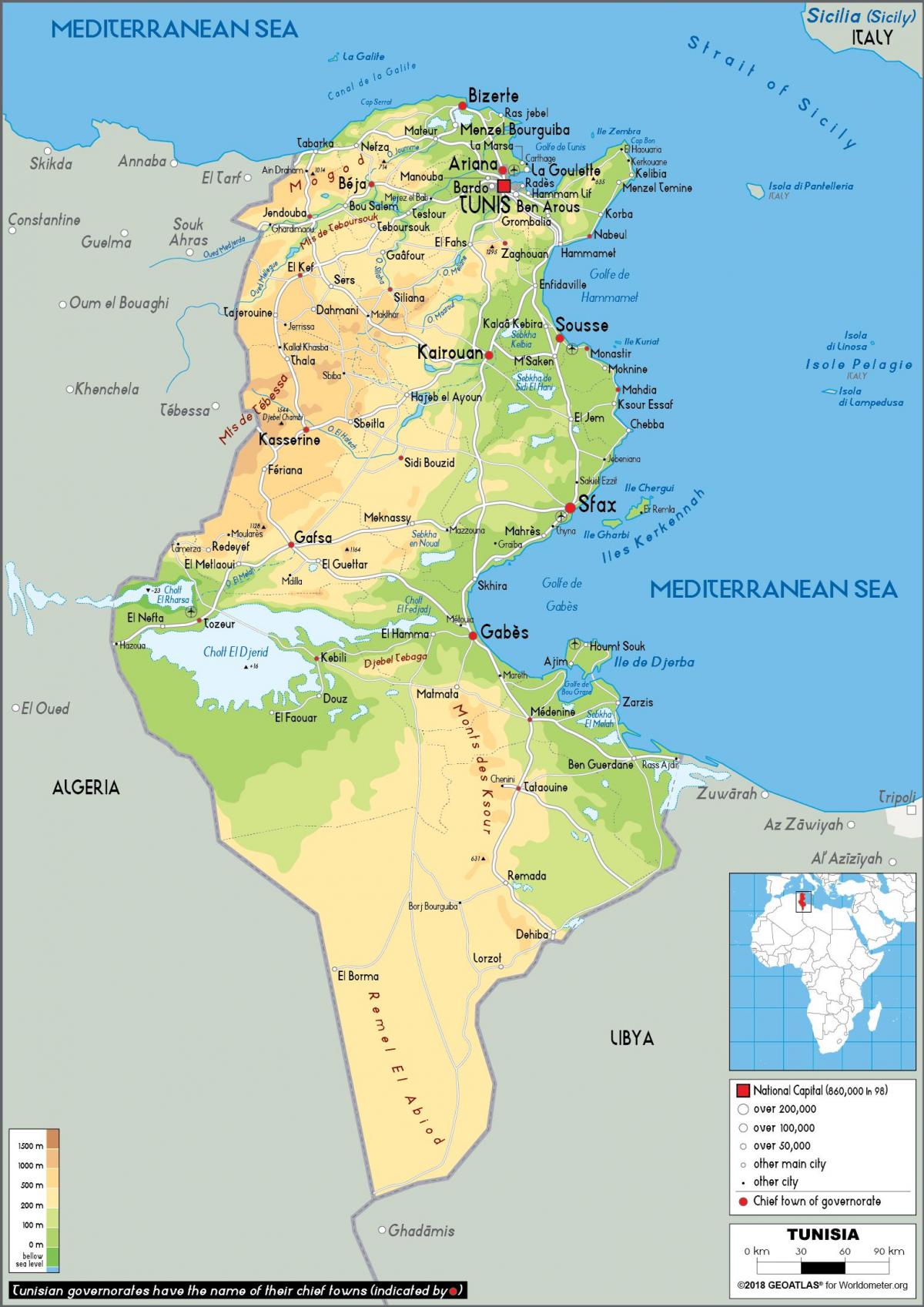 Fiumi in Tunisia mappa