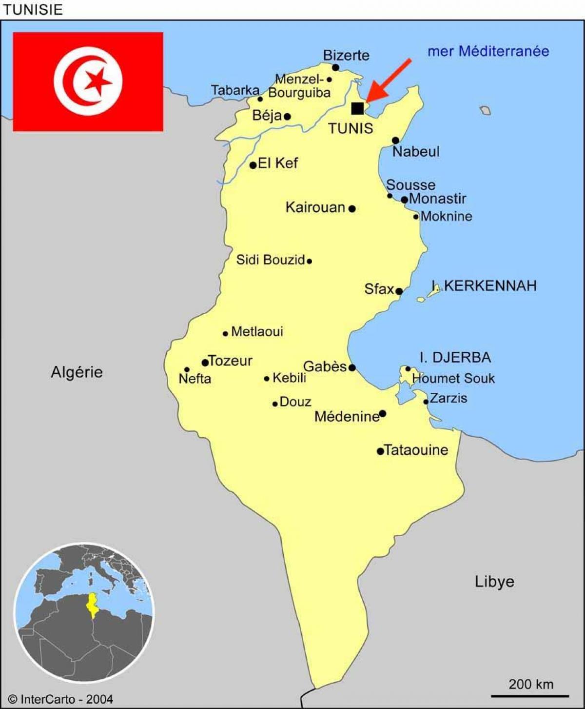 Mappa della capitale della Tunisia