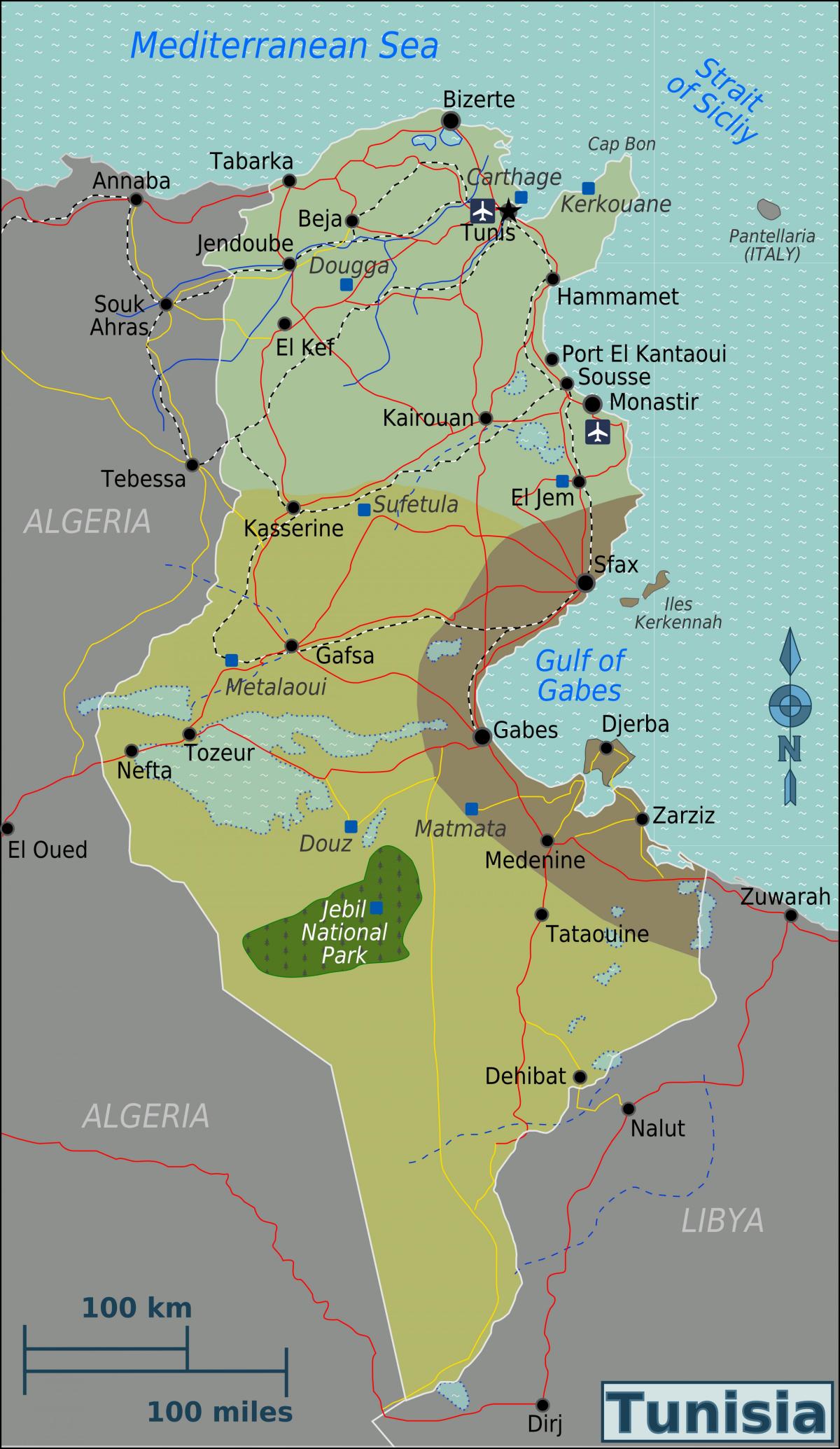 Mappa delle aree della Tunisia