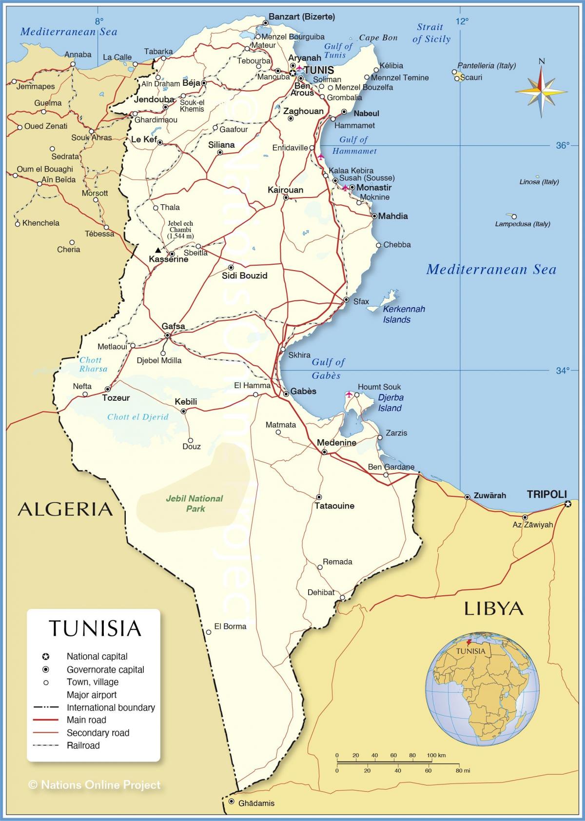 tourist map of tunisia